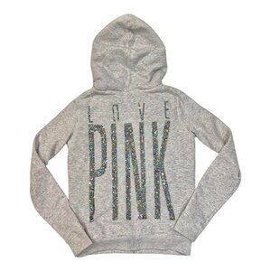 Victoria's Secret Pink Faux Fur Full Zip Hoodie, RARE, XS, Grey Bling, EUC!